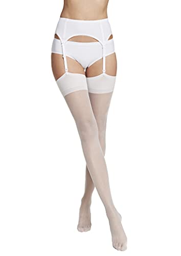 VENEZIANA NUOVA Strapsstrümpfe Dicke 15 Den - Halterlose Strümpfe für Damen Straps, Strümpfe Damen Stockings - Strümpfe Halterlos, Lingerie (Weiß, S) von VENEZIANA NUOVA