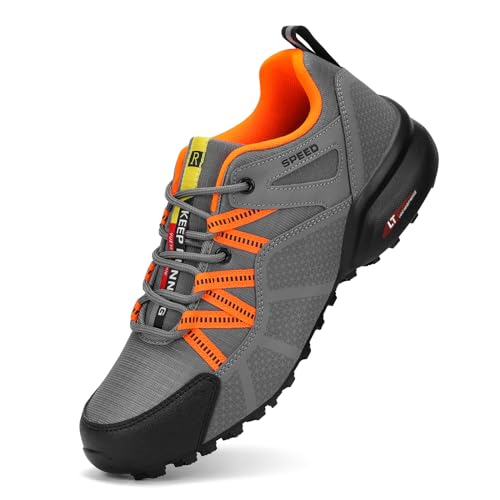 VENROXX Traillaufschuhe Herren Trailrunning Schuhe Wanderschuhe Atmungsaktiv Leicht Laufschuhe Sportschuhe rutschfeste Outdoor Trekkingschuhe, Grau & Orange, 40 von VENROXX