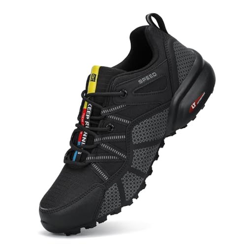 VENROXX Traillaufschuhe Herren Trailrunning Schuhe Wanderschuhe Atmungsaktiv Leicht Laufschuhe Sportschuhe rutschfeste Outdoor Trekkingschuhe, Schwarz & Grau, 39 von VENROXX