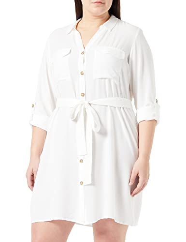 VERO MODA CURVE Damen Vmbumpy L/S Shirt Dress Wvn Curve Noos Hemdkleid, Snow White, 46 Große Größen EU von VERO MODA