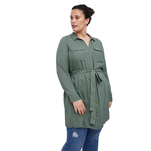 VERO MODA CURVE Damen Vmbumpy L/S Shirt Dress Wvn Curve Noos Kragen, Laurel Wreath, 50 Große Größen EU von VERO MODA CURVE