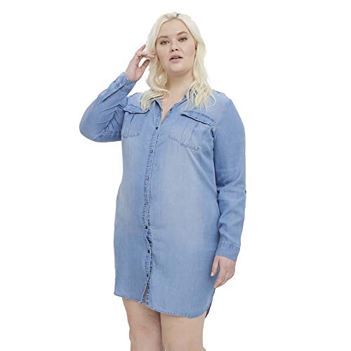 VERO MODA CURVE Damen Vmsila Short Dress Mix Ga Curve Noos Jeanskleid, Light Blue Denim, 48 Große Größen EU von VERO MODA CURVE