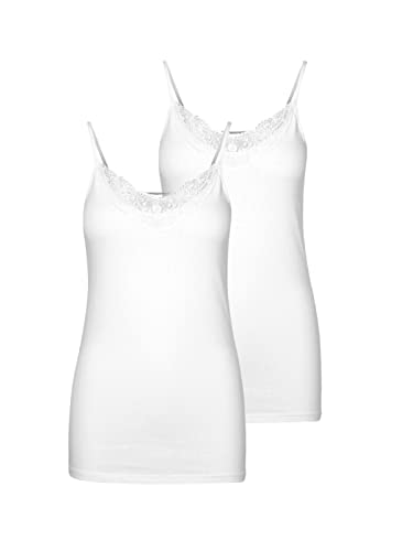 VERO MODA Damen 2er-Pack Spaghetti-Träger Top Oberteil Lingerie Shirt Spitze, Farbe:Weiß, Größe:XL von VERO MODA