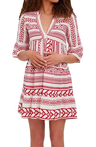 VERO MODA Damen Bluse Tunika Dicthe mit 3/4-Ärmeln 10225127 Birch/Original Goji Berry S von VERO MODA