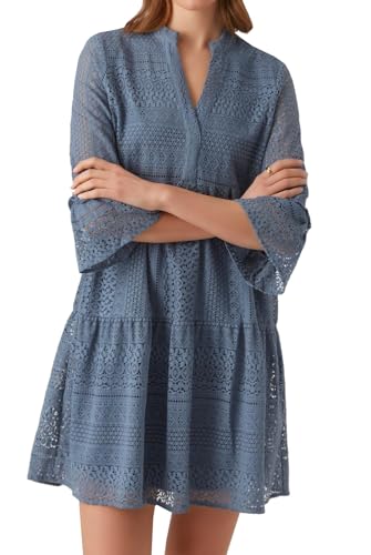 VERO MODA Damen Mini-Kleid Tunika aus Häkelspitze VMHoney Lace 3/4 Arm V-Neck 10275875 China Blue S von VERO MODA