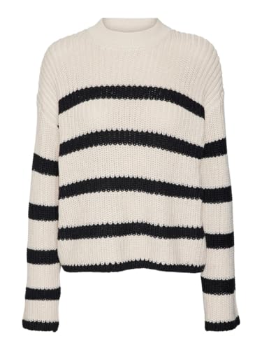 VERO MODA Damen VMHILDA LS Highneck GA NOOS Pullover, Birch/Stripes:Black, L von VERO MODA