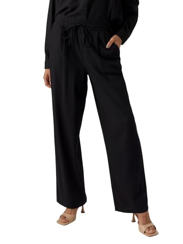 VERO MODA Damen Leinenhose VMJesmilo Wide Damenhose mit weitem Bein 10287363 Black S von VERO MODA