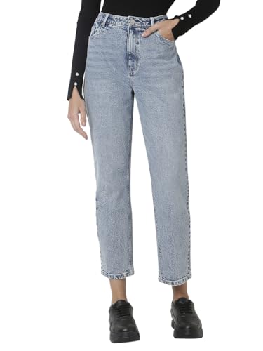 VERO MODA Damen VMLINDA HR MOM Jeans GU3184 GA NOOS Hose, Light Blue Denim, 28/30 von VERO MODA