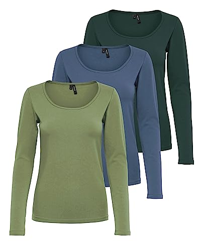 VERO MODA Damen VMMAXI My LS Soft UNECK NOOS 3-Pack, Oil Green/Green Gables & Chine, S von VERO MODA