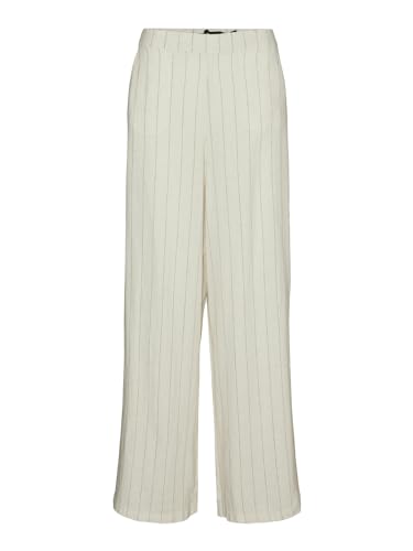 VERO MODA Damen VMMINDY MW Wide Pinstripe Linen Pant Stoffhose, Oatmeal/Stripes:Grey, 40W x 30L von VERO MODA