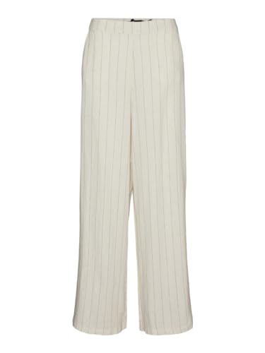 VERO MODA Damen VMMINDY MW Wide Pinstripe Linen Pant Stoffhose, Oatmeal/Stripes:Grey, 42W x 32L von VERO MODA