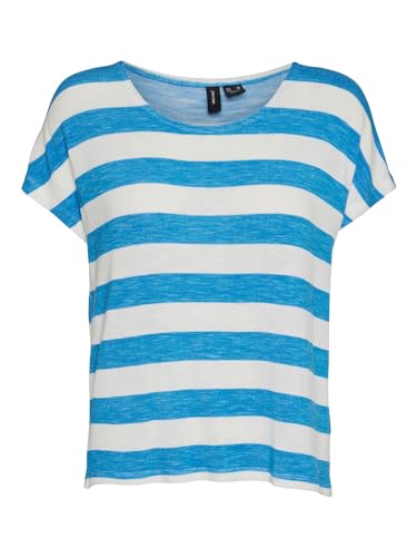 VERO MODA Damen VMWIDE Stripe S/L GA JRS Top, Ibiza Blue/Stripes:Snow White, Large von VERO MODA