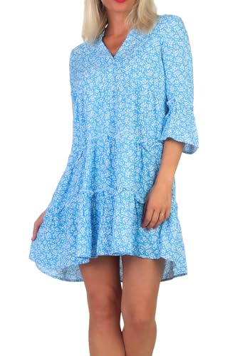 VERO MODA Damen Viskose Mini-Kleid Tunika 3/4 Arm VMEasy Joy mit Blumenprint 10297359 Bonnie Blue Vola XL von VERO MODA