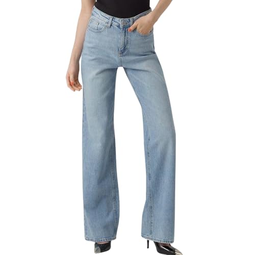 VERO MODA Straight Fit Jeans Stone Washed Denim Hose High Waist Schlag Pantsl VMTESSA, Farben:Hellblau,Größe Damen:W29 L30,Z - Länge L30/32/34/36/38:L30 von VERO MODA