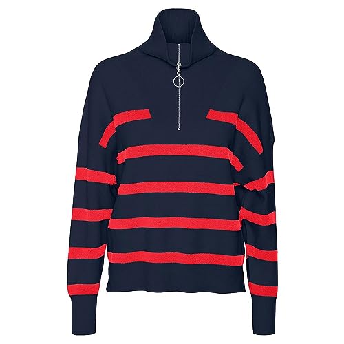 VERO MODA Damen VMSABA Stripe LS Highneck Blouse GA NOOS Pullover, Navy Blazer/Stripes:Bittersweet, XS von VERO MODA