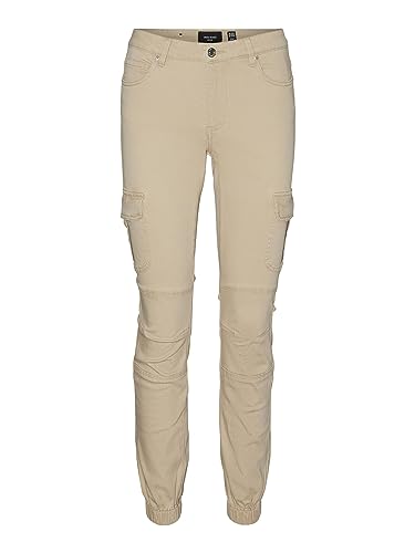 VERO MODA Damen Jeans Hose Stretch Denim Jogger Pants Cargo Stoffhose VMIVY, Farben:Beige, Größe:L / 32L, Beinlänge:L32 von VERO MODA