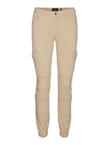 VERO MODA Damen Jeans Hose Stretch Denim Jogger Pants Cargo Stoffhose VMIVY, Farben:Beige, Größe:M / 30L, Beinlänge:L30 von VERO MODA