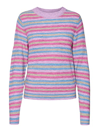 Vero Moda Women's VMLEFILE LS O-Neck Pullover Boo L/S Strickware, Orchid Bloom/Detail:W. Little Boy Blue Birch Cyclamen, S von VERO MODA