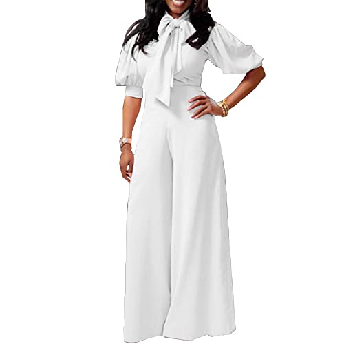 VERWIN Schlichter, eleganter Bowknot-Jumpsuit für Fraün mit hoher Taille und hoher Taille (XL, Weiß) von VERWIN