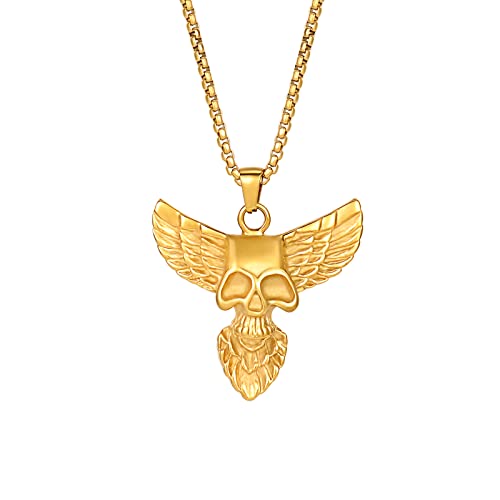 VEXXS Kreuzkette Herren Kette mit betenden Händen Kreuz/Engel Flügel Kreuz/Totenkopf Flügel Anhänger, 18K Gold beschichtet 2,5mm 61cm Edelstahl halskette,Goldkette herren, Schmuck Geschenk für herren von VEXXS