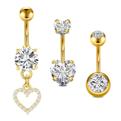 VF VFUN 14G Bauchnabelpiercing Edelstahl Bauchnabelpiercing Belly Bars Gold Bauchnabel Ringe Set CZ Nabel Bars Bauch Piercing Schmuck für Frauen Mädchen von VF VFUN