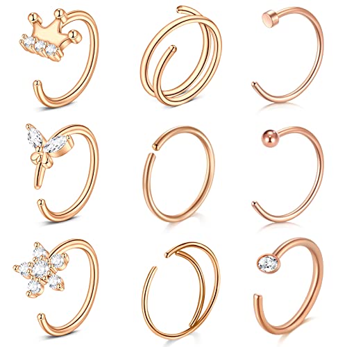 VF VFUN 20G 18G Nose Rings Hoop Stainless Steel Nose Piercing for Women Helix Cartilage Earrings Hoop Piercing Jewellery for Nose Ear-Rosegold von VF VFUN