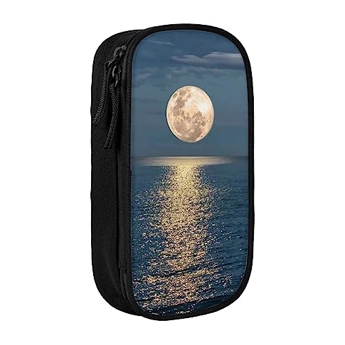 VGFJHNDF Bright Moon at Sea Hippie Federmäppchen Fach Bleistift Box Tasche Organizer für Büro College Schule Erwachsene Teenager Mädchen Jungen Schwarz, Schwarz , Einheitsgröße, Make-up-Tasche von VGFJHNDF