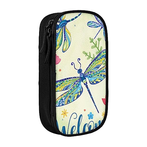 VGFJHNDF Federmäppchen mit Libellen und Blumen, Stifteetui, Organizer für Büro, Uni, Schule, Erwachsene, Teenager, Mädchen, Jungen, Schwarz, Schwarz , Einheitsgröße, Make-up-Tasche von VGFJHNDF