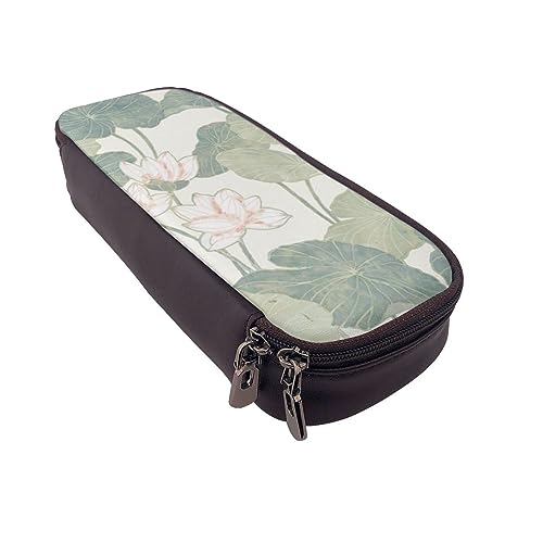 VGFJHNDF Federmäppchen mit Pfauenmotiv, Leder, Flip-Bleistiftbox, Organizer für Büro, Uni, Schule, Erwachsene, Teenager, Mädchen, Jungen, Black Lily Pads, Einheitsgröße, Make-up-Tasche von VGFJHNDF