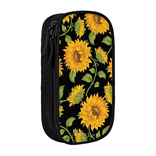 VGFJHNDF Federmäppchen mit Sonnenblumen-Muster, Fach für Büro, Uni, Schule, Erwachsene, Teenager, Mädchen, Jungen, Schwarz, Schwarz , Einheitsgröße, Make-up-Tasche von VGFJHNDF