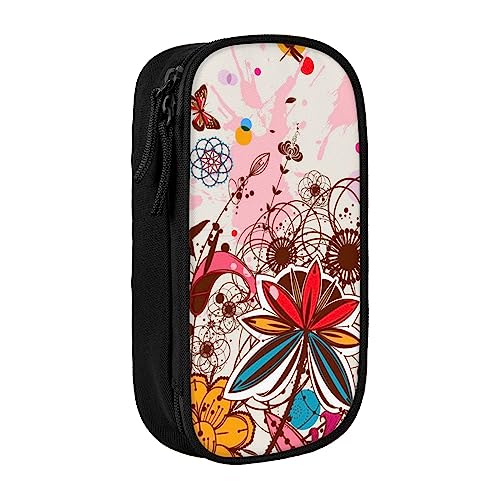 VGFJHNDF Federmäppchen mit buntem Blumen- und Schmetterlings-Motiv, für Büro, Uni, Schule, Erwachsene, Teenager, Mädchen, Jungen, Schwarz, Schwarz , Einheitsgröße, Make-up-Tasche von VGFJHNDF