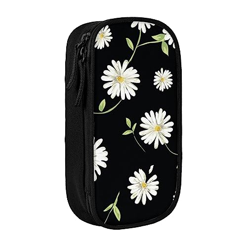 VGFJHNDF Federmappe mit Gänseblümchen-Motiv, für Büro, Uni, Schule, Erwachsene, Teenager, Mädchen, Jungen, Schwarz, Schwarz , Einheitsgröße, Make-up-Tasche von VGFJHNDF