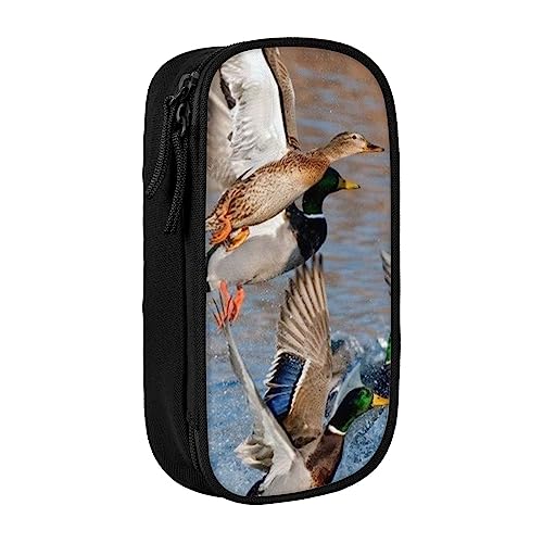 VGFJHNDF Mallard Ducks Stifteetui mit Fach für Büro, Uni, Schule, Erwachsene, Teenager, Mädchen, Jungen, Schwarz, Schwarz , Einheitsgröße, Make-up-Tasche von VGFJHNDF