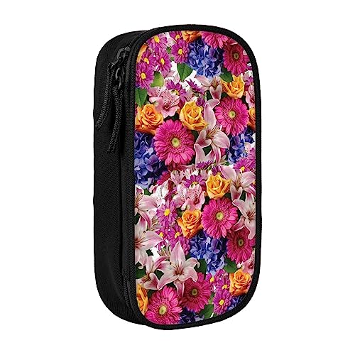 VGFJHNDF Stifteetui mit rosa Blumen und goldenen Rosen, für Büro, Uni, Schule, Erwachsene, Teenager, Mädchen, Jungen, Schwarz, Schwarz , Einheitsgröße, Make-up-Tasche von VGFJHNDF