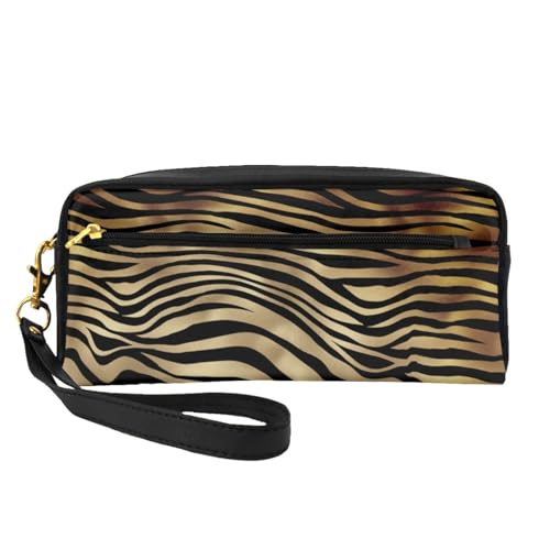 Afrikanisches schwarzes Goldzebra-Tierhaut-Sepia, Make-up-Tasche, Kosmetiktasche, tragbare Reise-Kulturtasche, Leder-Federmäppchen für Frauen und Mädchen von VHPNWJOB