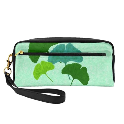 Aquarell-Ginkgo-Biloba-Blatt, Make-up-Tasche, Kosmetiktasche, tragbare Reise-Kulturtasche, Leder-Federmäppchen für Frauen und Mädchen von VHPNWJOB