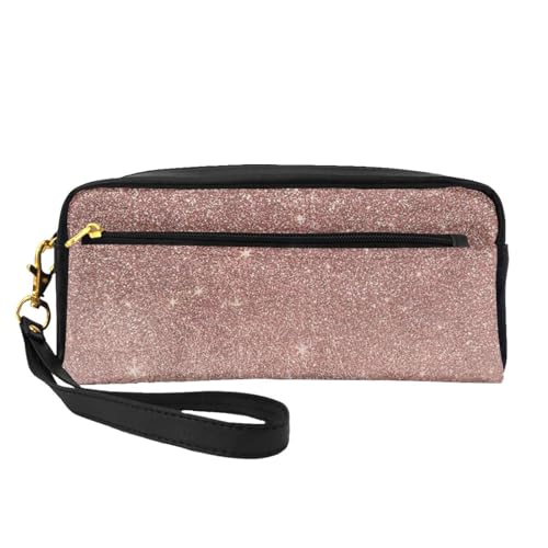 Bedruckte Girly-Glam-Rosa-Roségold-Folie und Glitzer, Make-up-Tasche, Kosmetiktasche, tragbare Reise-Kulturtasche, Leder-Federmäppchen für Frauen und Mädchen von VHPNWJOB