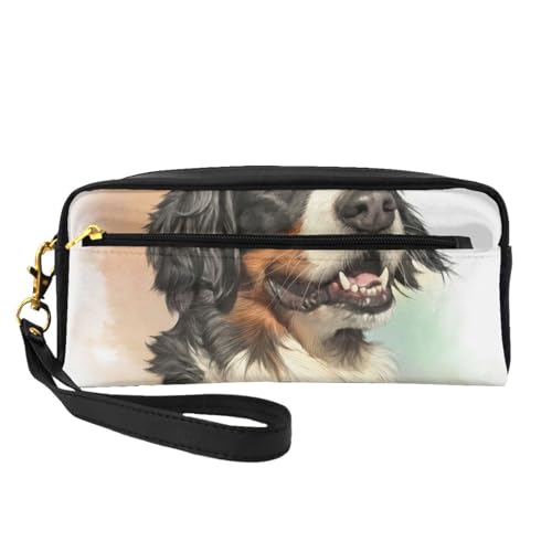 Berner Sennenhund Realistisches Porträt Berner, Make-up-Tasche, Kosmetiktasche, tragbare Reise-Kulturtasche, Leder-Federmäppchen für Frauen und Mädchen von VHPNWJOB