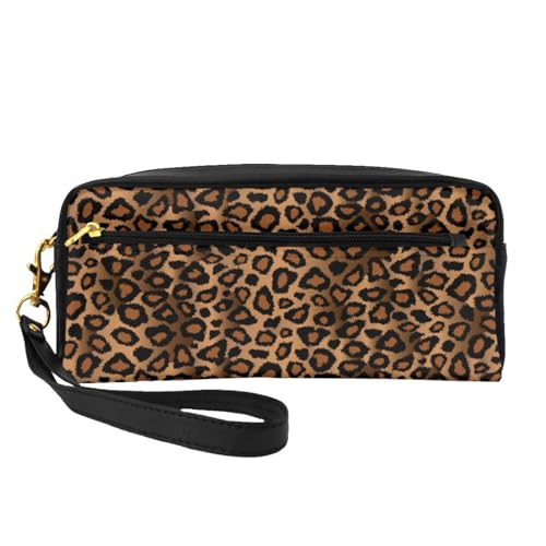 Brauner Leoparden-Tierdruck, Make-up-Tasche, Kosmetiktasche, tragbare Reise-Kulturtasche, Leder-Federmäppchen für Frauen und Mädchen von VHPNWJOB
