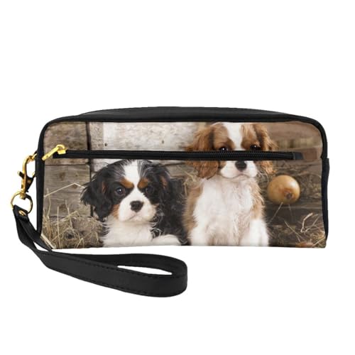 VHPNWJOB Cavalier King Charles Spaniel Kleine Welpen, Make-up-Tasche, Kosmetiktasche, tragbare Reise-Kulturtasche, Leder-Federmäppchen für Frauen und Mädchen von VHPNWJOB