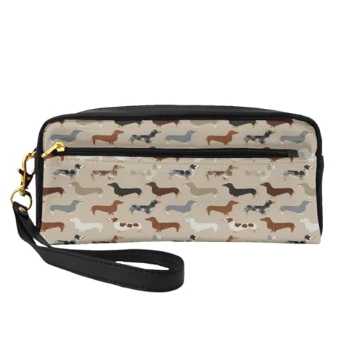 Dackel Dackel Hunde Haustier Hund, Make-up-Tasche, Kosmetiktasche, tragbare Reise-Kulturtasche, Leder-Federmäppchen für Frauen und Mädchen von VHPNWJOB