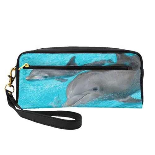 Delphin und Sein Baby, Make-up-Tasche, Kosmetiktasche, tragbare Reise-Kulturtasche, Leder-Federmäppchen für Frauen und Mädchen von VHPNWJOB