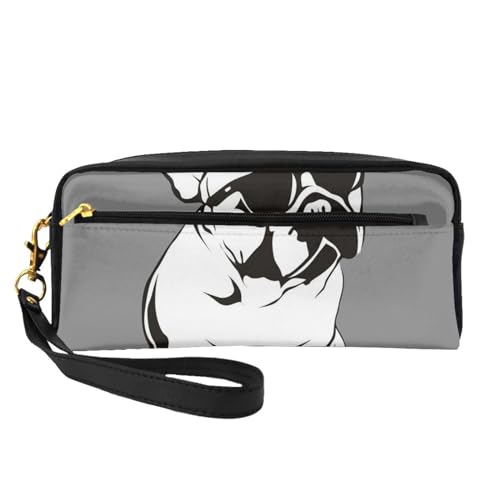 Französische Bulldogge, Make-up-Tasche, Kosmetiktasche, tragbare Reise-Kulturtasche, Leder-Federmäppchen für Frauen und Mädchen von VHPNWJOB