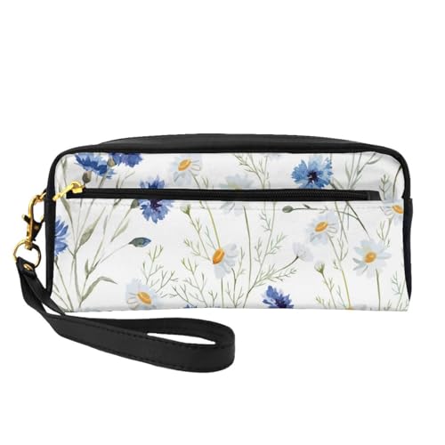 Handgezeichnete Blume, Make-up-Tasche, Kosmetiktasche, tragbare Reise-Kulturtasche, Leder-Federmäppchen für Frauen und Mädchen von VHPNWJOB