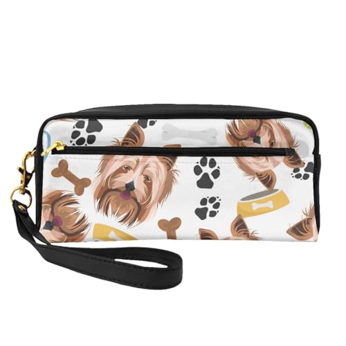 Lächelnder Hund Yorkshire Terrier, Make-up-Tasche, Kosmetiktasche, tragbare Reise-Kulturtasche, Leder-Federmäppchen für Frauen und Mädchen von VHPNWJOB