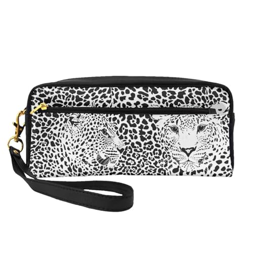 Leopard-Tiger-Druck schwarz und weiß, Make-up-Tasche, Kosmetiktasche, tragbare Reise-Kulturtasche, Leder-Federmäppchen für Frauen und Mädchen von VHPNWJOB