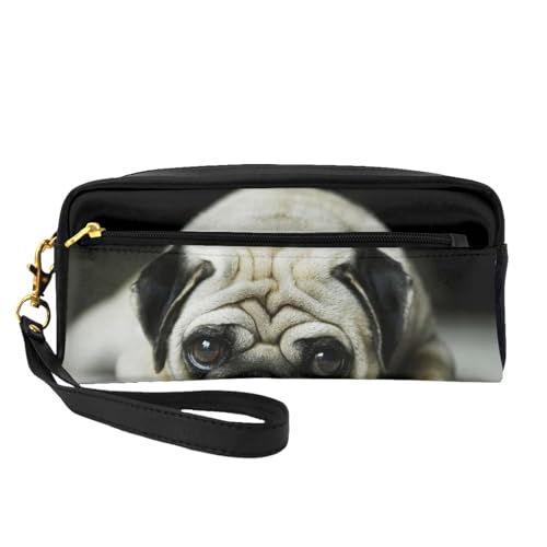 Mops Traurige Hunde Hunde Trauriger Mops Haustiere Mops, Make-up-Tasche, Kosmetiktasche, tragbare Reise-Kulturtasche, Leder-Federmäppchen für Frauen und Mädchen von VHPNWJOB