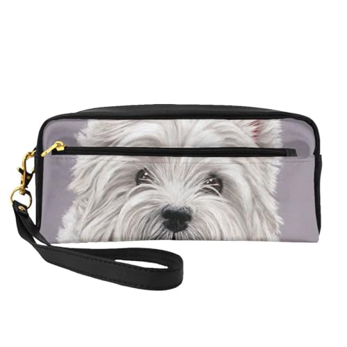 Niedlicher West Highland Terrier Hundekunstdruck, Make-up-Tasche, Kosmetiktasche, tragbare Reise-Kulturtasche, Leder-Federmäppchen für Frauen und Mädchen von VHPNWJOB