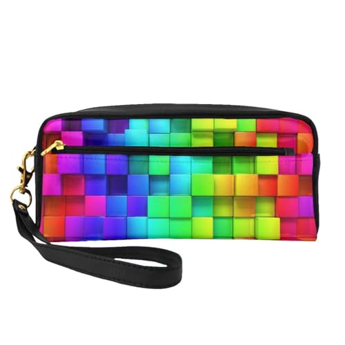 Regenbogenfarbenes Plaid, Make-up-Tasche, Kosmetiktasche, tragbare Reise-Kulturtasche, Leder-Federmäppchen für Frauen und Mädchen von VHPNWJOB