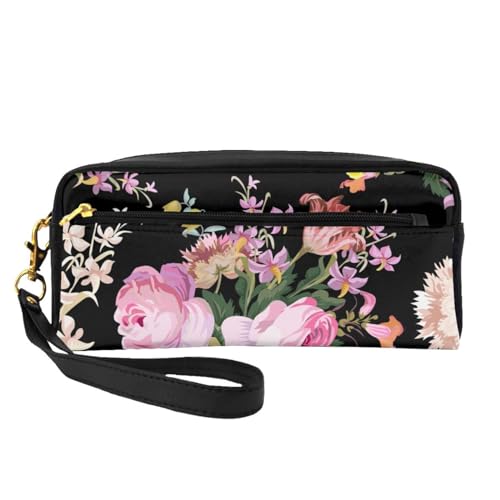 Rosa Rosen-Weinlese auf Natur-Rose, Make-up-Tasche, Kosmetiktasche, tragbare Reise-Kulturtasche, Leder-Federmäppchen für Frauen und Mädchen von VHPNWJOB